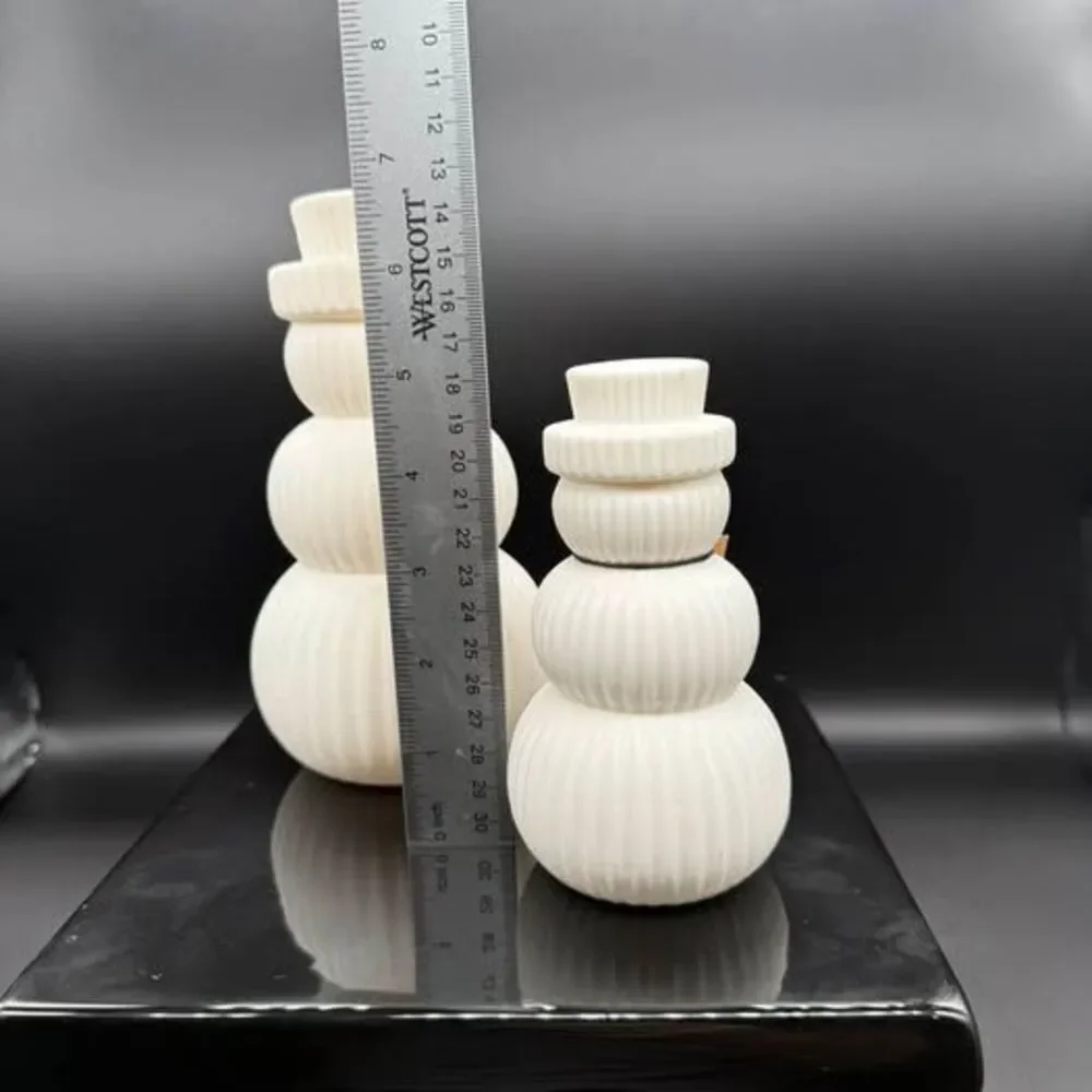 Pair of Stoneware Snowman LED Figures